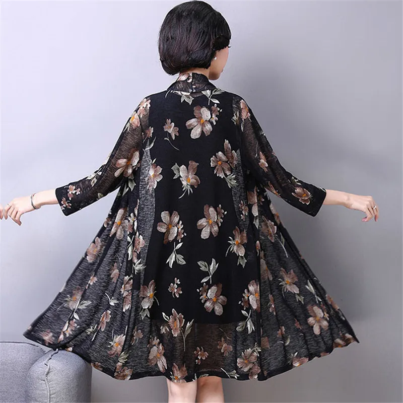 Женский длинный кардиган из вискозы тонкий Свободный большого размера 5XL A133