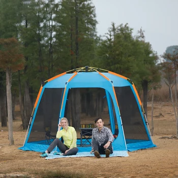 

8-12 Person Outdoor Camping Tent Telescopic Aluminum Alloy Camping Hexagon Automatic Tent Large Space Breathable Rainproof Tent