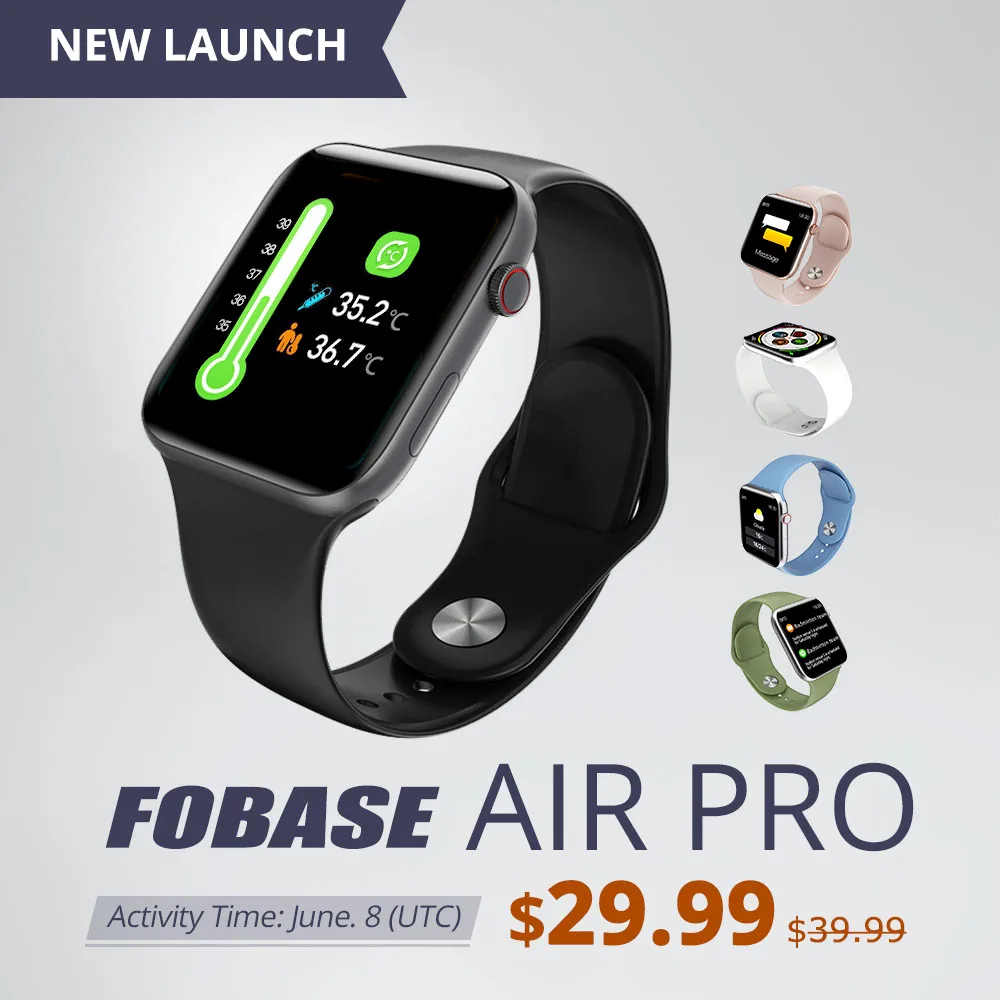 Смарт часы Fobase Air Pro с функцией измерения температуры тела и пульса в реальном времени 2 Bluetooth 5,0|Смарт-часы|   | АлиЭкспресс