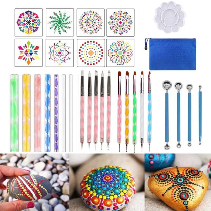 

35pcs Mandala Dotting Tools Set For Painting Rocks,Painting Rocks Dot Kit, Rock Stone Painting Pen Polka Dot Tool Template