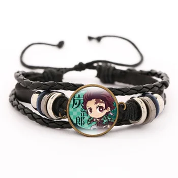 

Japan Demon Slayer Kimetsu No Yaiba Kamado Tanjirou Nezuko Anime Cosplay Prop Bracelet Time Gem Cabochon Alloy Wristband Gift