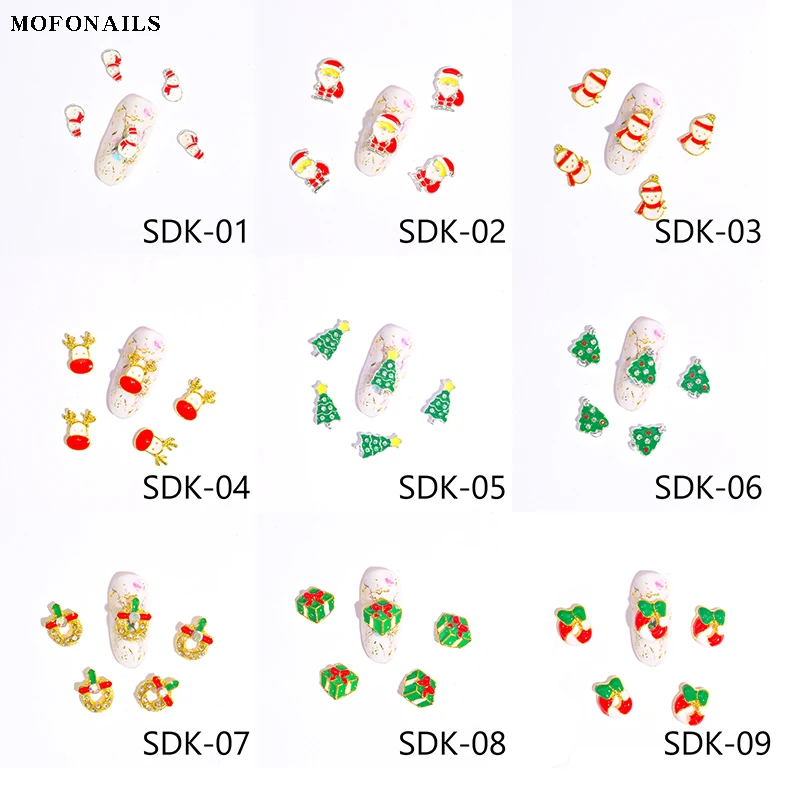 

10pc Alloy Nail Charm Christmas Metallic 3D Nail Charm Decoration Christmas Tree Apple Santa Grandpa Design Nail Charm Accessory