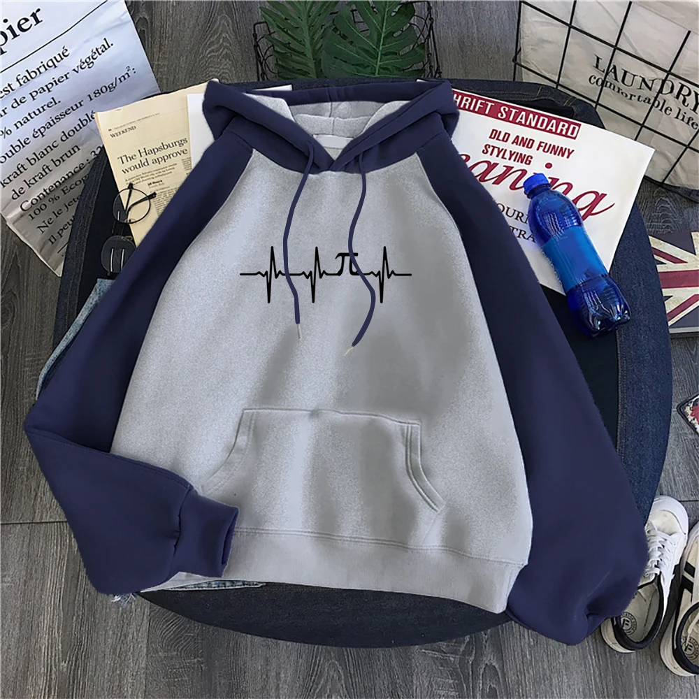 Hoodies Men Sweatshirts Raglan Fleece Streetwear Long-Sleeve Winter Man Heartbeat Tops