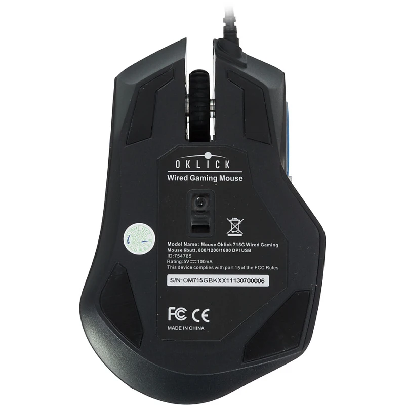 Мышь Oklick 715G черный оптическая(1600dpi) USB игровая(6but