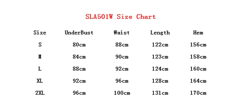 SLA501W Size Chart
