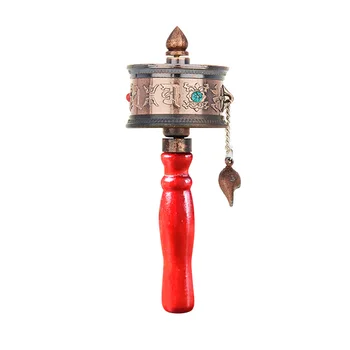 

Handheld Tibet Buddhist With Pendant Tibetan Prayer Wheel Lucky Shaking Religious Ornament Alloy Mini Portable Gift
