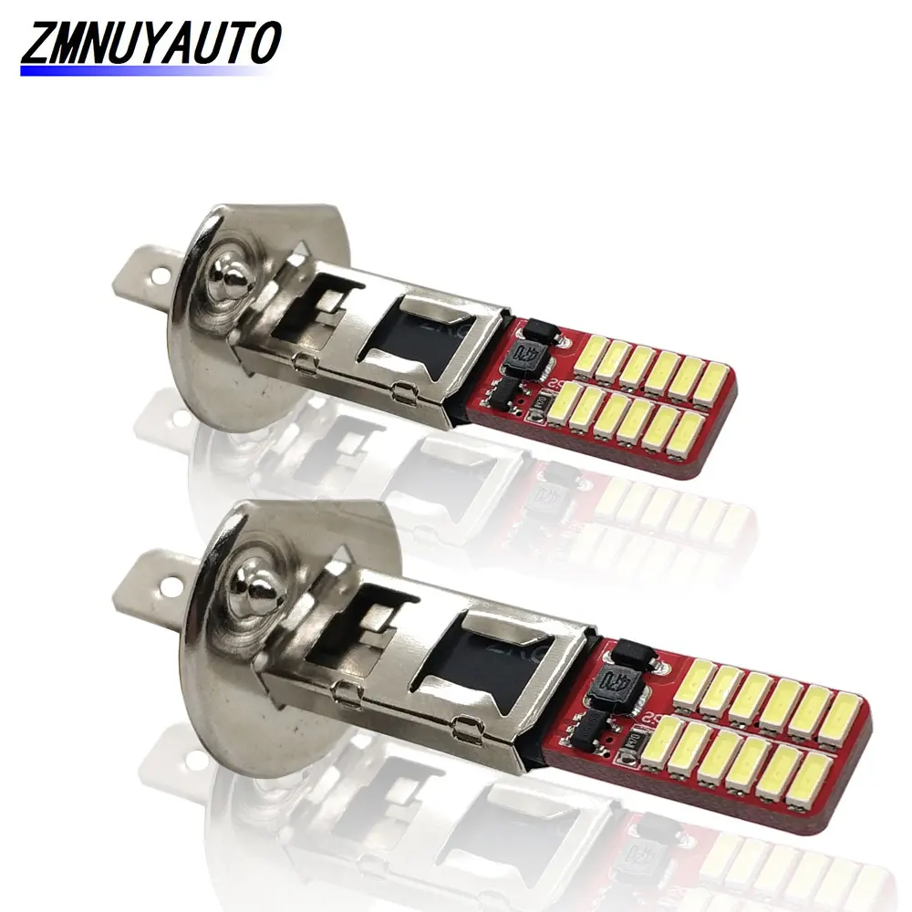 2X White H1 6500K 24-SMD 4014 LED Car Replacement Bulb For Fog Light Driving DRL
