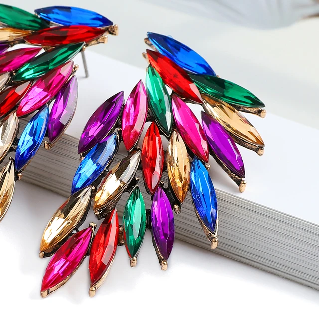 Fashion Colorful Crystal Dainty Geometric Wing Shaped Luxury Earings 2