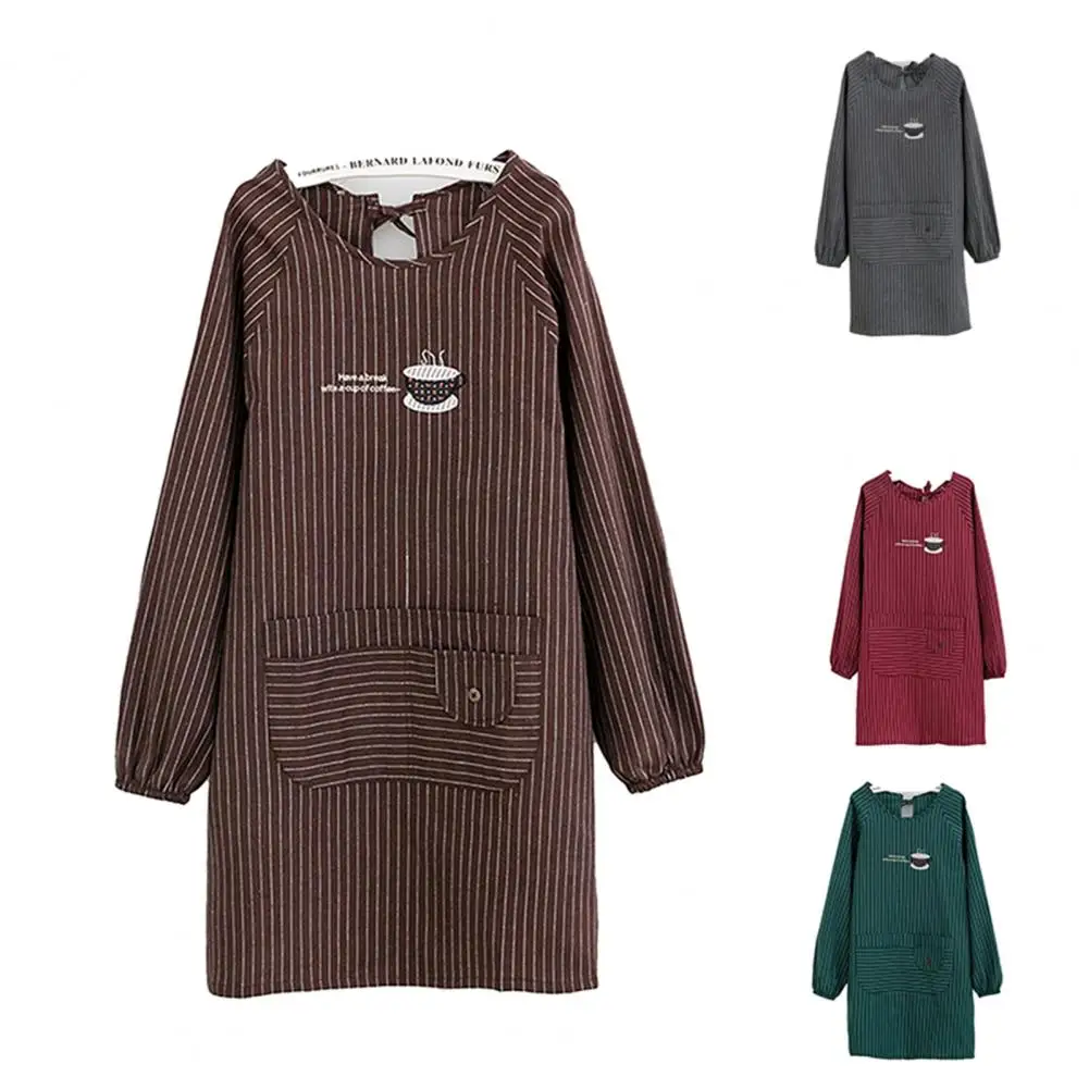 Long Sleeve Apron Skin-friendly with Pockets Polyester Cotton Ladies Workwear Aprons Cooking Professional Chef for Women Men