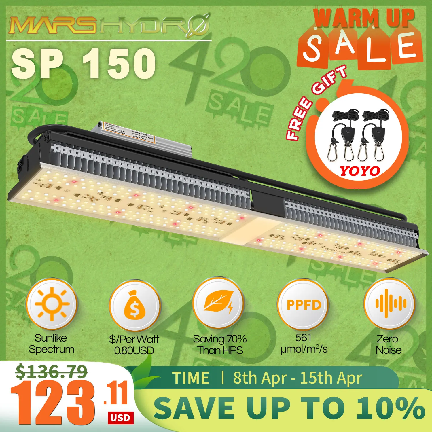 Mars Hydro SP 150 Full Spectrum LED Grow Lights Strip Grow Tent Hydroponics Veg and Flower