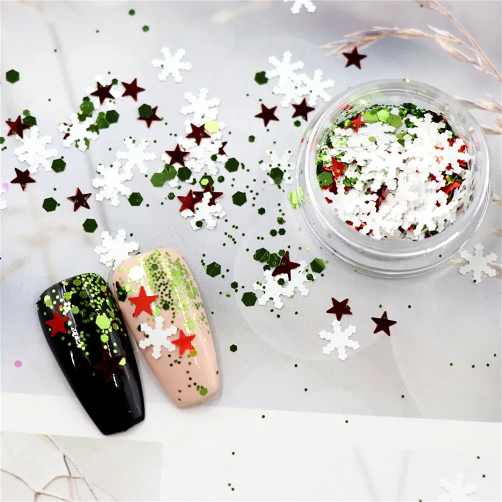 6 Boxes Snowflake Sequins Nail Art Decoration Glitter Set Sparkly Christmas Snowflake Sequin Sequins Mixed Sequins