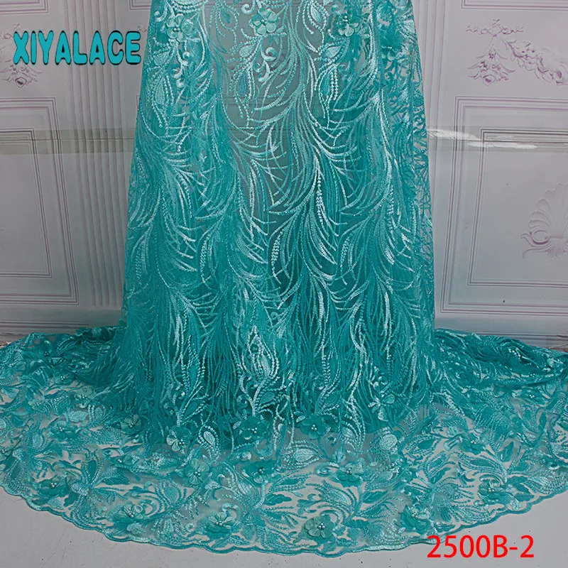 3D Laces High Quality, Beaded Nigerian Lace Fabric, Embroidery French Tulle Lace with Stones for Bridal YA2500B-4