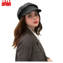 Однотонная Элегантная черная зимняя теплая удобная шляпа береты женская зимняя винтажная зимняя клетчатая шапка газетный берет czapki# ZB