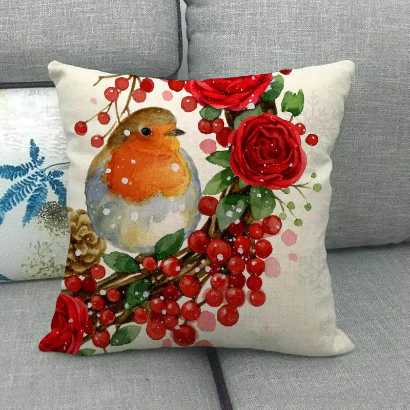 45 см* 45 см Рождество Зима Птица Дизайн льняные хлопковые Чехлы для диванных подушек наволочка - Цвет: 2