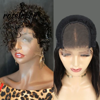 

Roselover Pixie Cut Short Cheap 4*4 Lace Closure Wig Brazilian Human Hair Wigs 250% Density 6 Inch Pre Plucked Bleached Knots