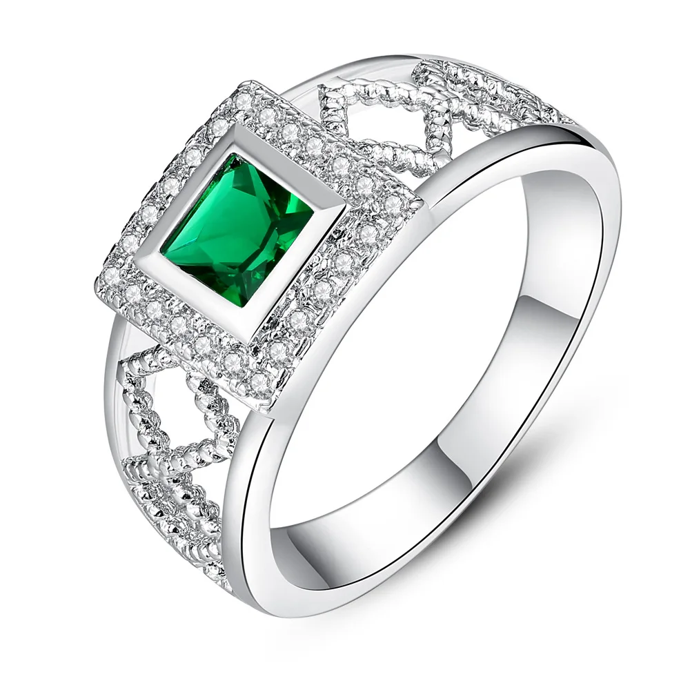 

Genuine 14K White Gold Genuine Lab-created Emerald & AAA ZC Ring