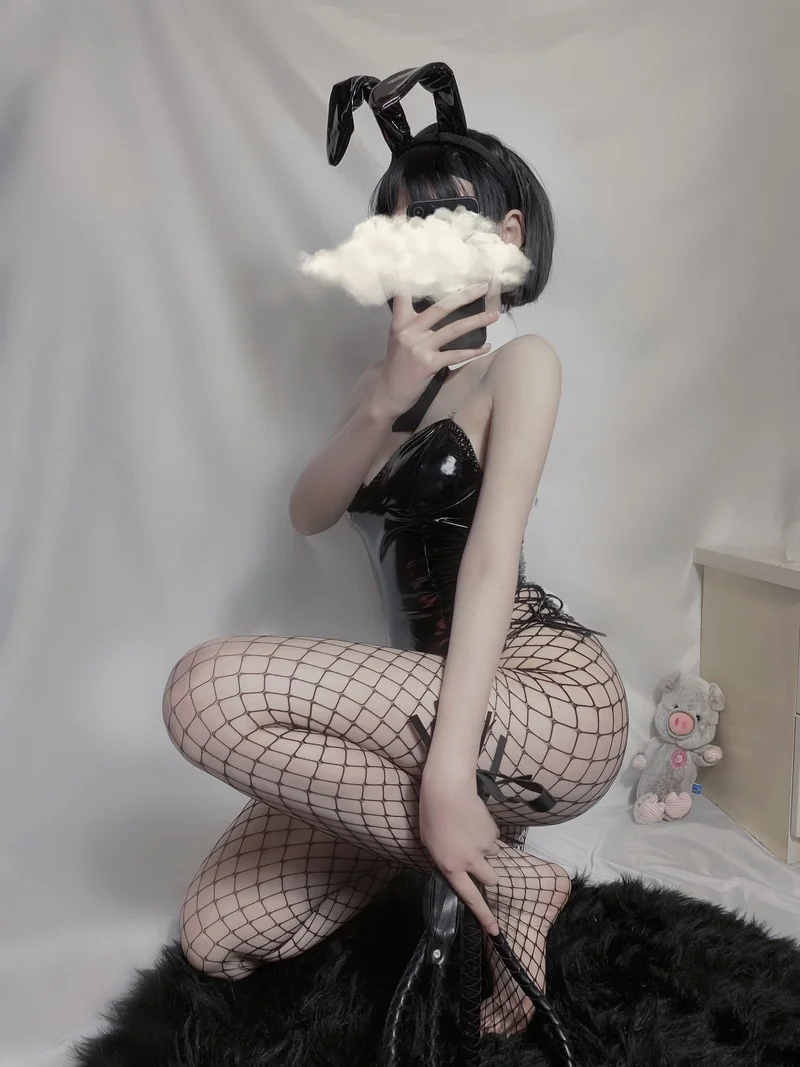 Passion Suit Cute Anime Bunny Girl Cosplay Costumes Halloween Women PU Leather Sexy Jumpsuit Erotic Roleplay Kawaii Lingerie Set