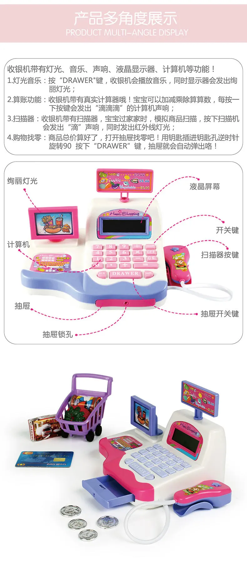 Polaroid BAOLI игровой домик игрушки Детская модель супермаркет Касса машина 901 для девочек и мальчиков родитель и ребенок Интерактивная игрушка