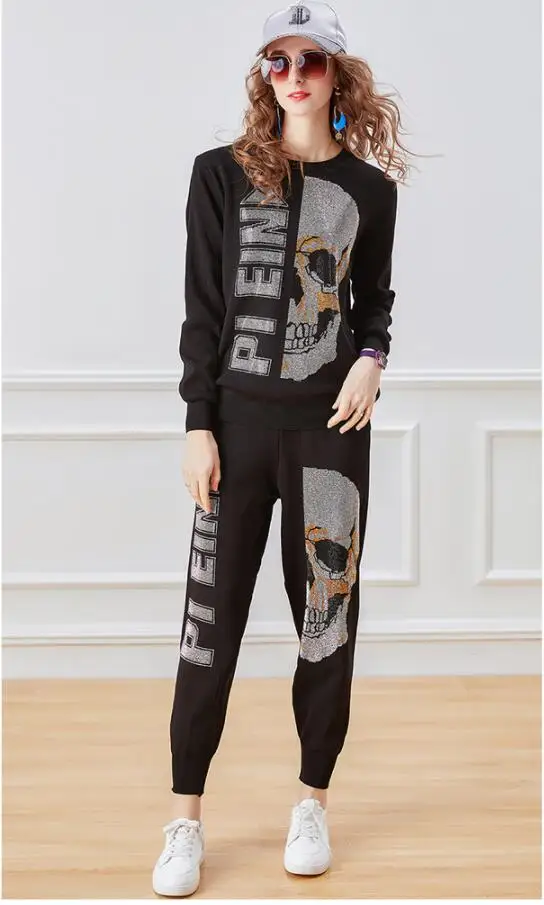 

Women design suit winter grils Tracksuit 2021 clothes woman set 2 pieces hot Rhinestones tracksuits