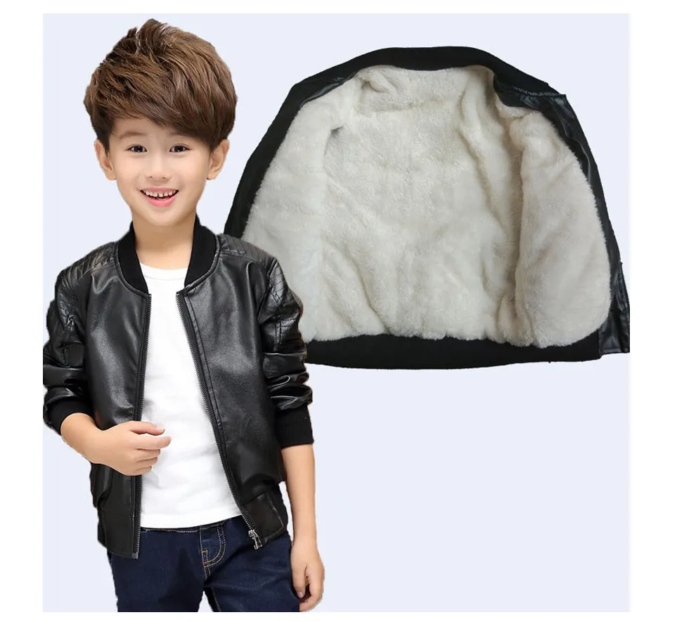 black Nuevo abrigo para niños de moda de otoño invierno chaqueta de cuero ПУ de algodón высокое талии para niños de стиль ядро - Цвет: black