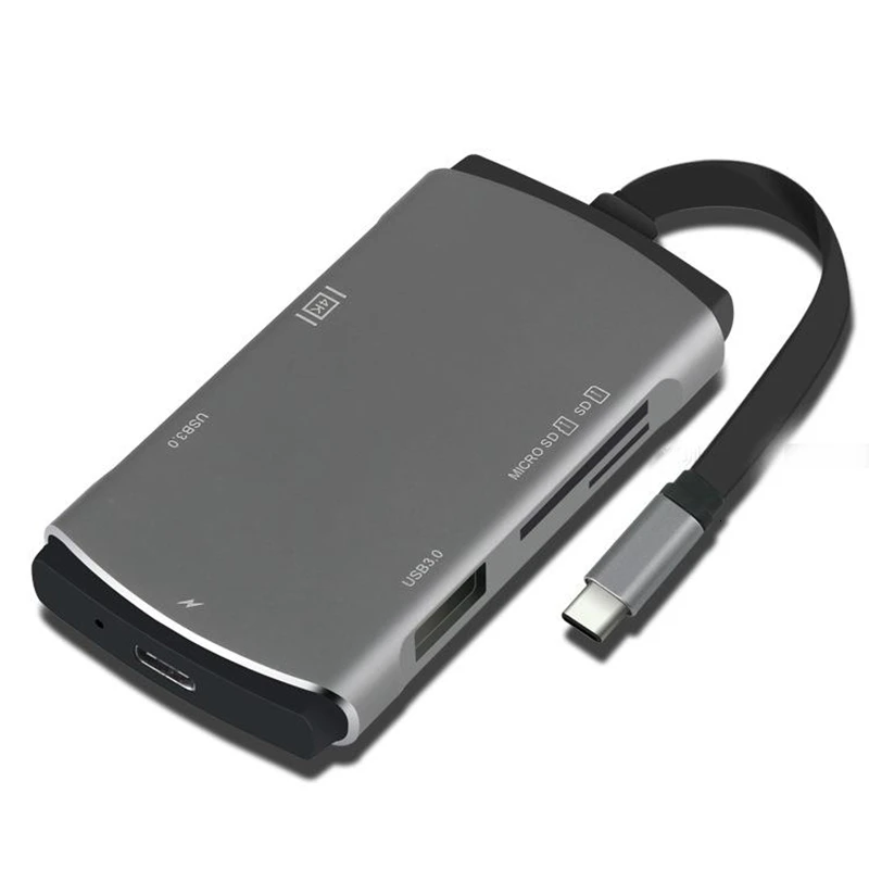 6 Ports Gray SeenDa USB C концентратор типа C к HDMI Двойной USB 3,0 порт зарядка Hdmi USB 3,0+ SD+ TF алюминиевый сплав концентратор - Цвет: 6 Ports Gray