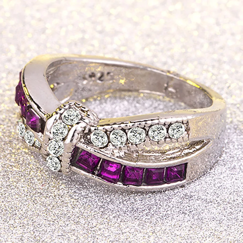 Целлюлозное модное аметистовое кольцо для женщин крестообразной формы драгоценные камни серебро 925 ювелирные изделия лук женский аксессуар свадебный подарок