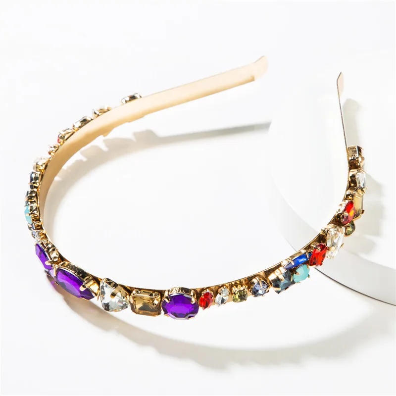 

2019 Fashion Headband European Fashion Metal Multicolor Rhinestone Glass Women's Personality Popular Street Beat Headband