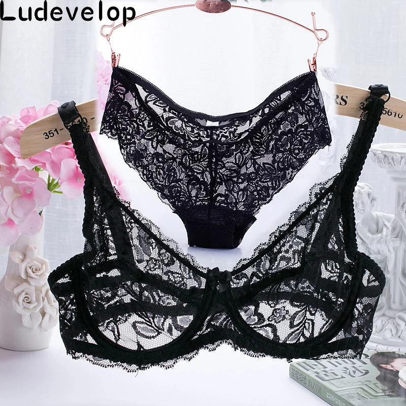32-40 ABC Cup Intimates Hollow out Lace Bra And Briefs France Sexy Women Ultra-thin Underwear Bra Set Sexy Lingerie Bra Up Sofe sexy underwear sets