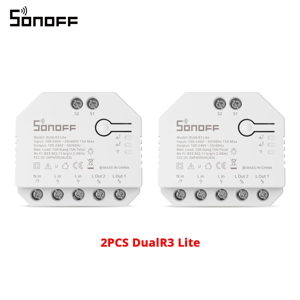 1-20PCS SONOFF DualR3 Lite WiFi Switch Dual Relay Module DIY MINI Switch Remote Two Way Control Work with Alexa Google Home 