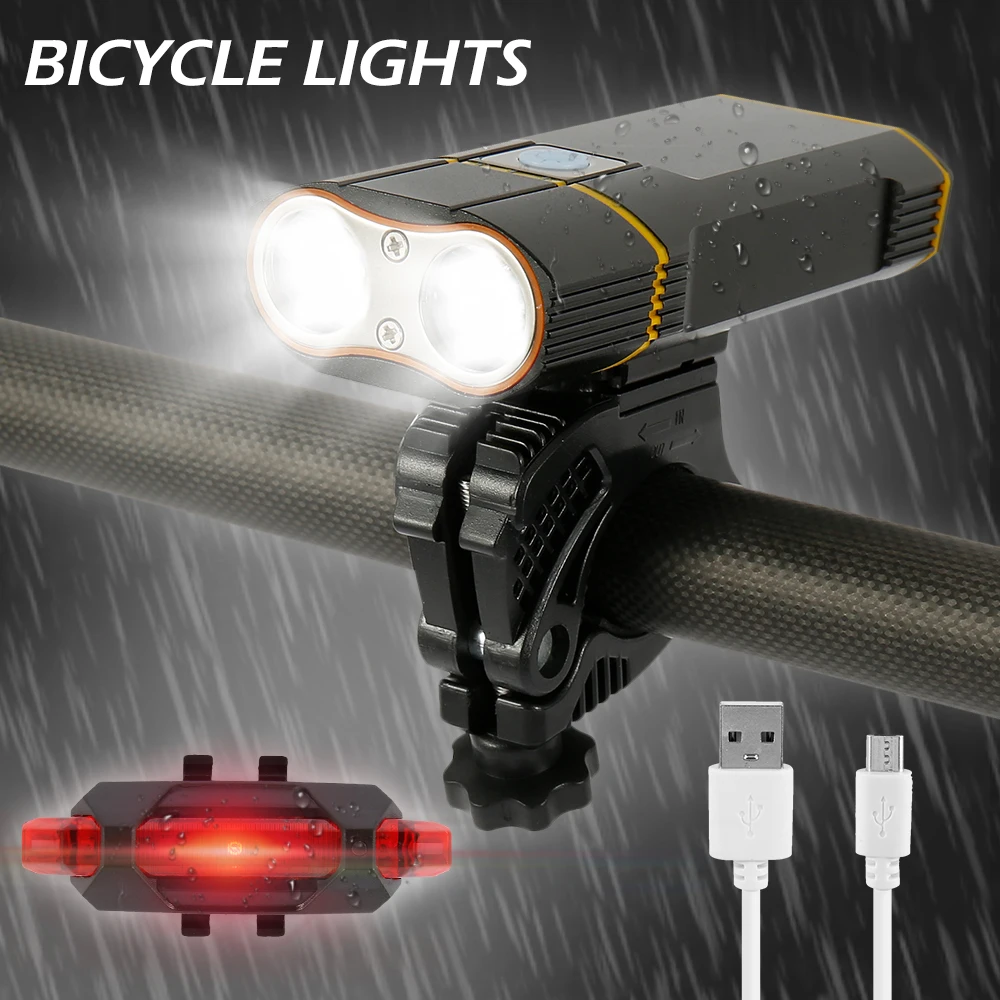 

4400mAh LED Bike Light Kit T6 L2 USB Rechargeable Waterpoof 3Mode Mountain Bicycle Lamp Front Taillight Set Bike Accessories