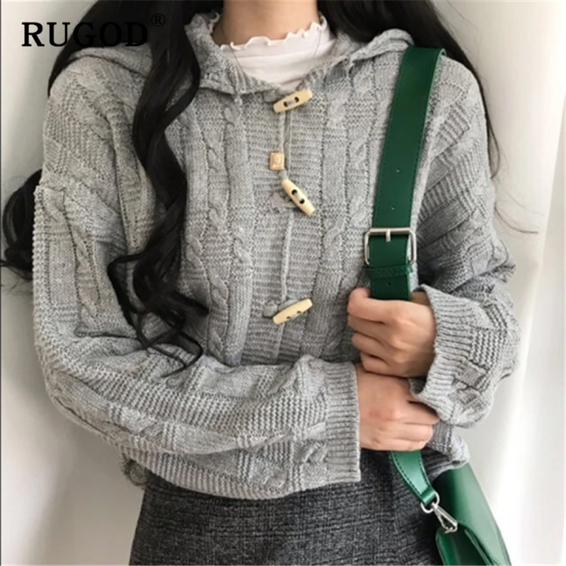 RUGOD винтажный однотонный вязаный кардиган женский корейский шикарный витой длинный рукав свитер пальто женский модный кардиган на пуговицах