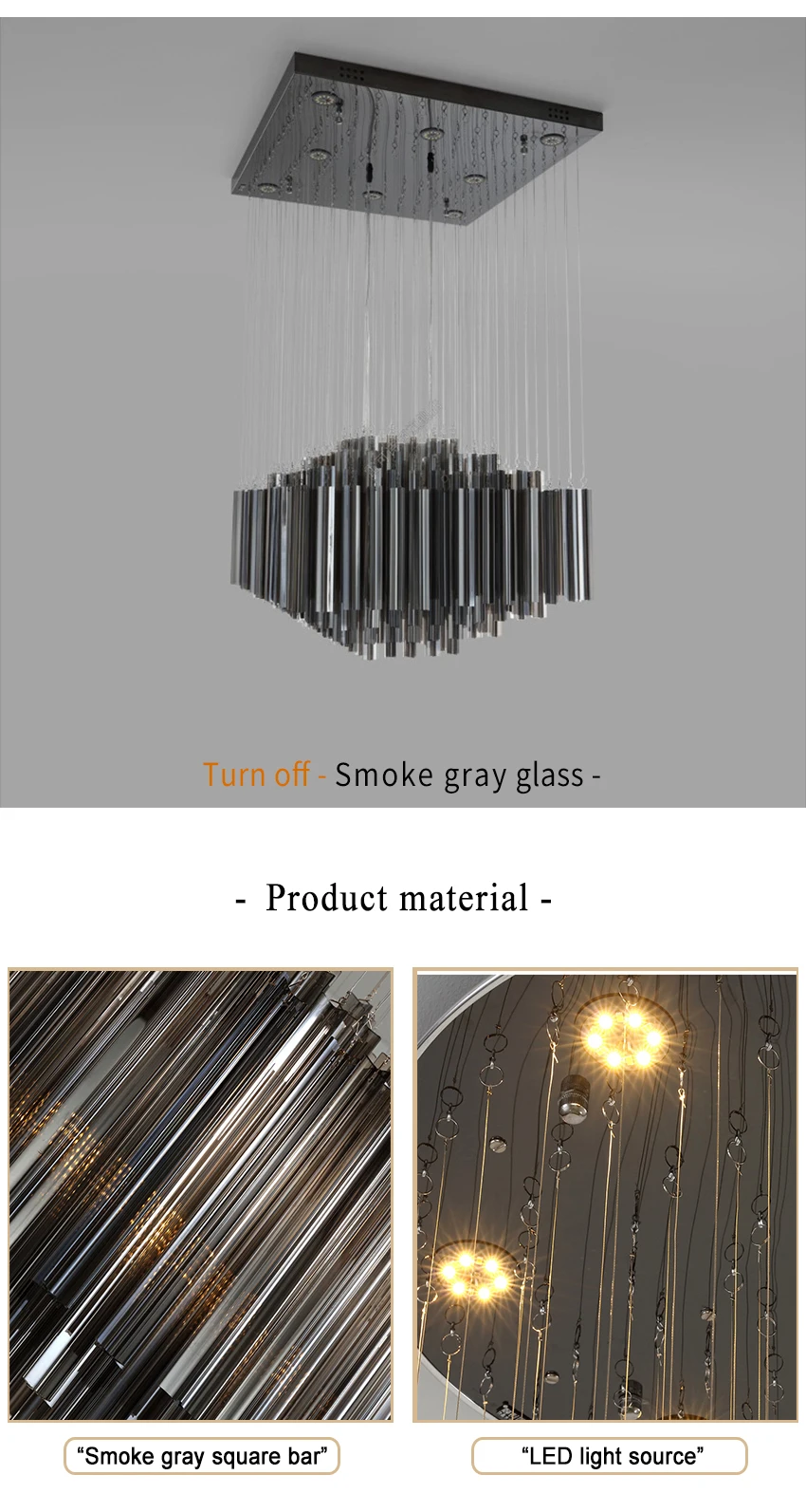 Дымчатая серая хрустальная люстра Креативный дизайн освещение в помещении Потолочный подвесной светильник для гостиной столовой современной комнаты