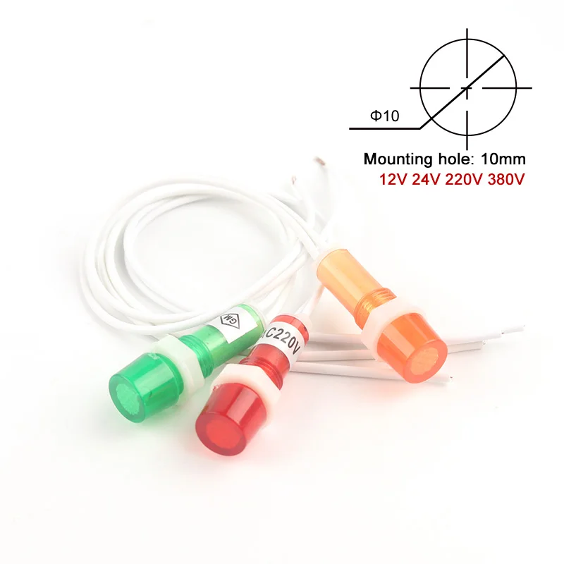 5Pcs/Lot XDN1 with Wire Power Indicator Signal Lamp Panel Mounting 10mm 380V 220V 12V 24VAC Red Green Yellow |