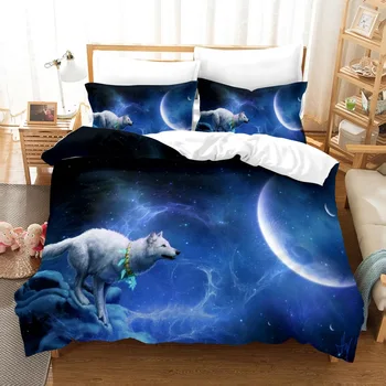 

Home Textile Products 3D Digital Printed Suite Quilt Cover Pillow Case 3Pcs Set Starry Wolf Soft Bedding Comfortable