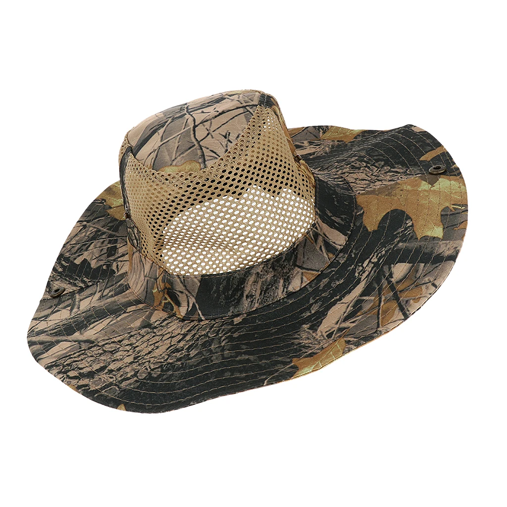 Camouflage Wide Brim Hat Fishing Bucket Bonnie Safari Sun Cap Windproof Polyester Fishing Caps for Women Men