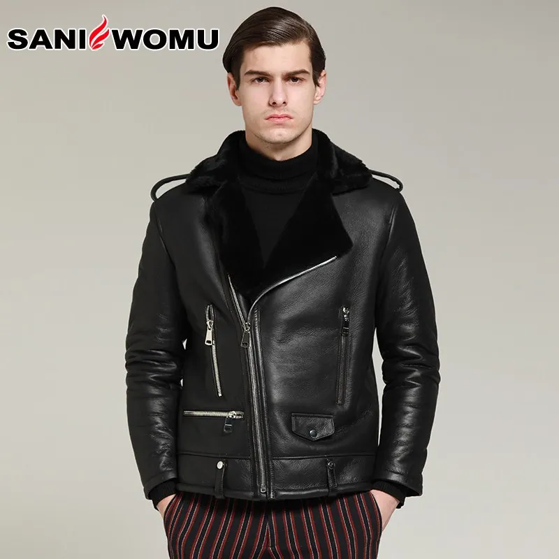 Black Model 2 Новая мужская шуба из натуральной кожи, мужская куртка из овчины, короткая утепленная шуба, верхняя одежда, теплые кожаные куртки - Цвет: Black Model 2