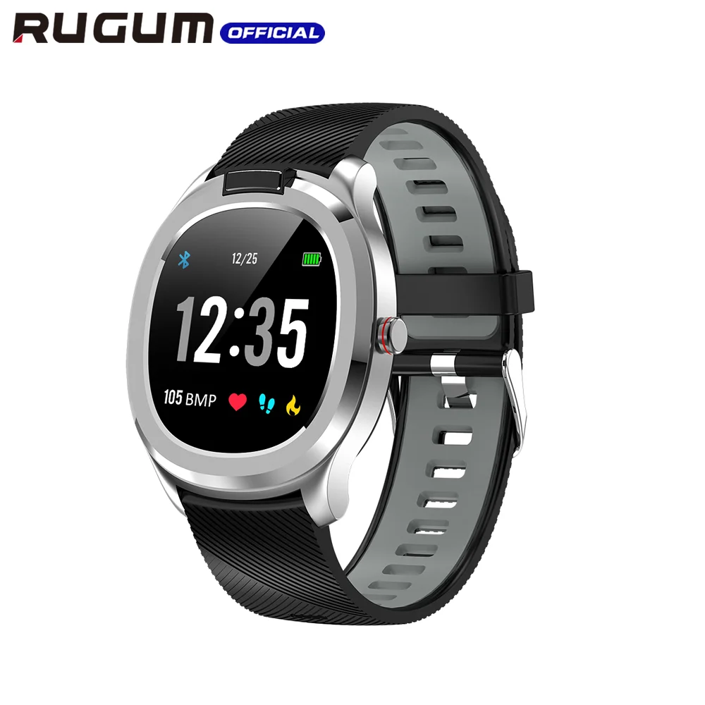 Silicone Gray Смарт-часы RUGUM T01 ЭКГ PPG, измеритель пульса, артериального давления, термометр, температурные Смарт-часы, IP68 Водонепроницаемые Фитнес-наручные часы - Цвет: Silicone Gray