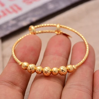 

1pcs Ethiopian Arab Gold Color Bangle for Girls/Baby Gold Color Charm Beads Bracelet Small Bell/Heart Jewelry Child Party Gifts