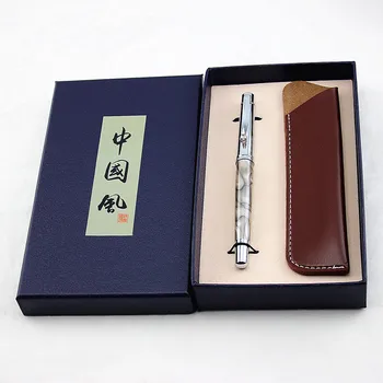 

full Metal Roller Ball Pen Luxury Ballpoint Pen Set for Gifts Office Supplies Materials Leather Gift box pencil case