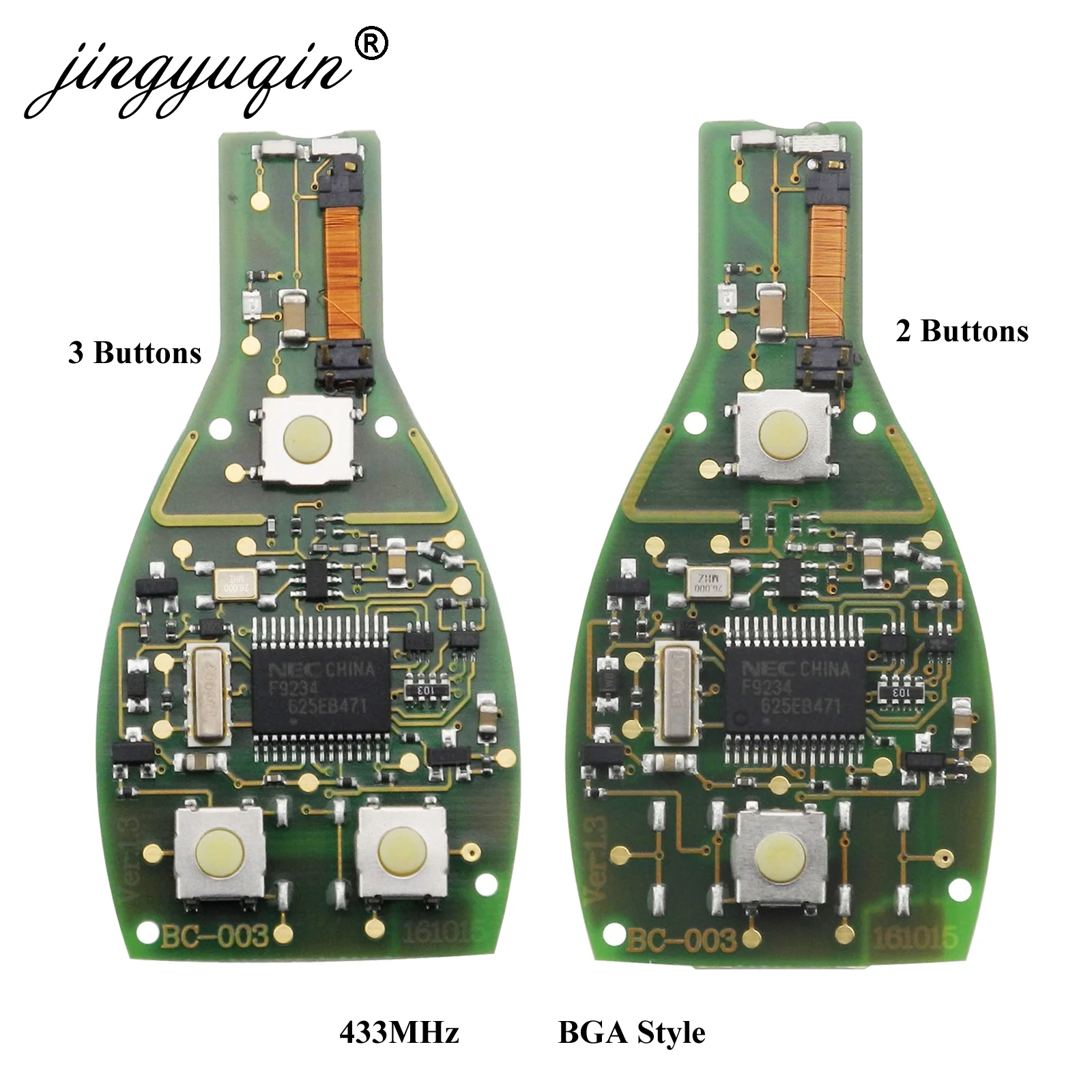 Jingyuqin 2 шт./лот 2 3 кнопки 433 умный дистанционный ключ PCB брелок для Mercedes Benz Год 2000+ BGA стиль монтажная плата