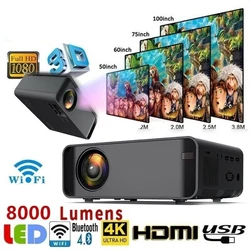 8000 Lumens 1080P WiFi 3D 4K HD LED Mobile Phone Wireless Projector Home Theater