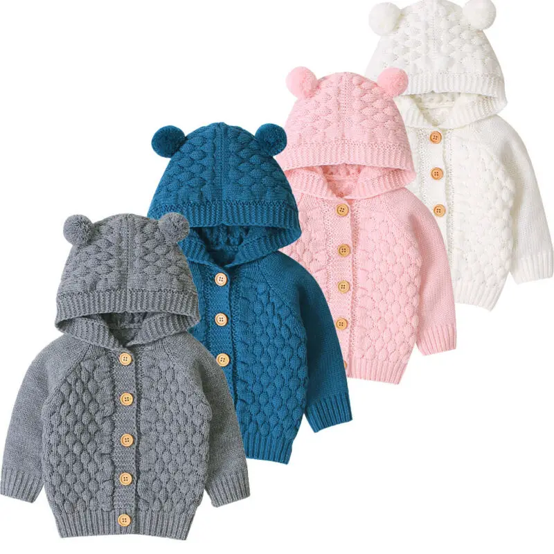 Baby Sweaters Toddler Infant Boys Girls Knitted Outfit Clothes Cute Kid Baby Hooded With Ear Winter Warm Cardigan Coat Outerwear knit sweater