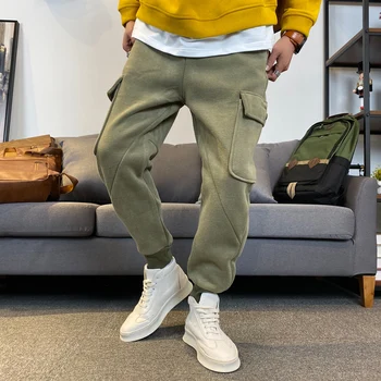 

Men's trousers autumn and winter 2019 new slim and fleece overalls versatile trousers casual personality youth men's wear