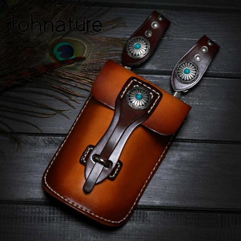 Мужская поясная сумка из воловьей кожи Johnature креативная сумка-мессенджер ручной