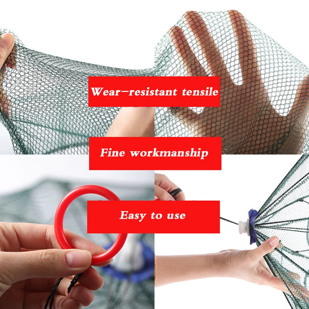 Strengthened 2-12 Holes Automatic Fishing Net Shrimp Cage Nylon Foldable  Fish Trap Cast Nets Cast Folding Fishing Network Outdoo