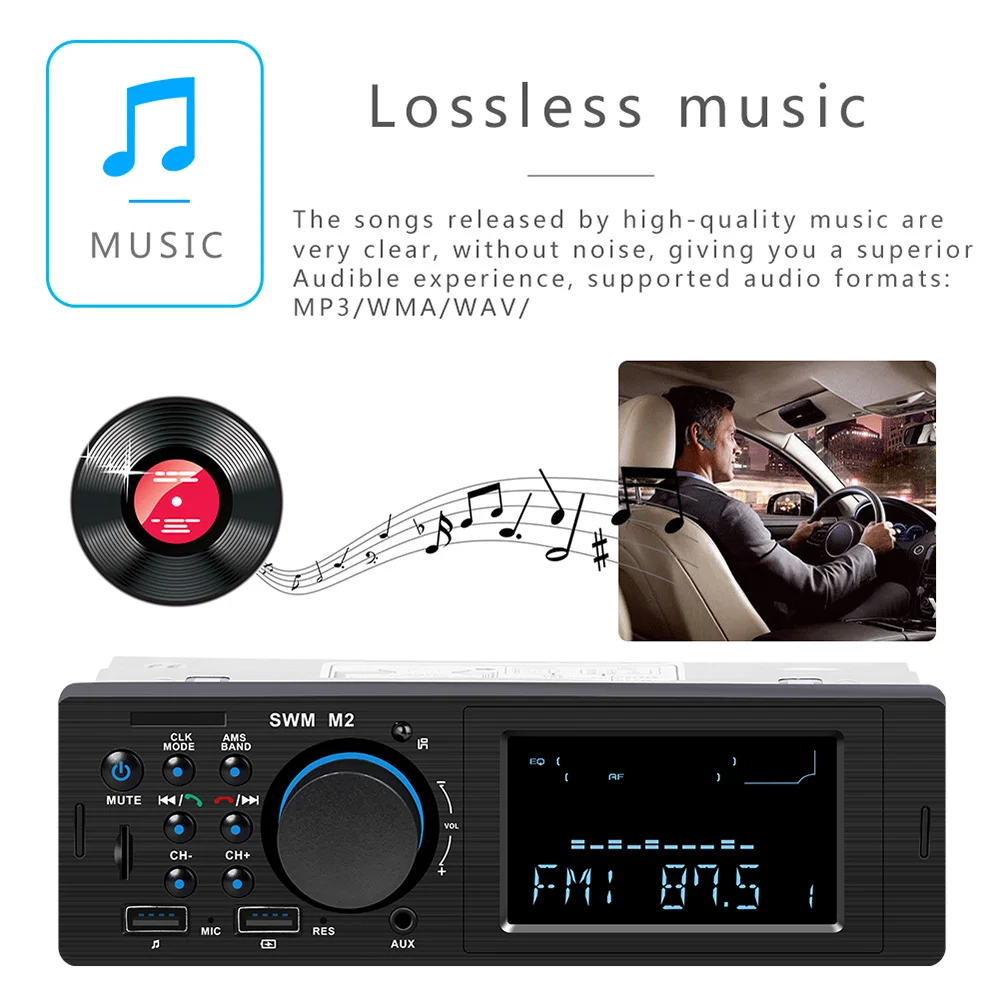 SWM M2 автомобильный стерео MP3-плеер FM Музыкальный радио MP3-плеер Стерео USB AUX двойной usb зарядка для iOS/Android головное устройство mp3-плеер