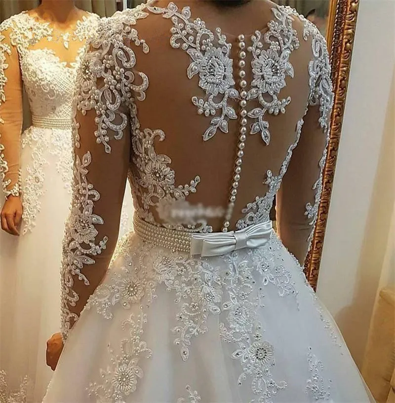 traditional wedding dresses Pearls Beads 2 in 1 Ivory White Wedding Dress 2022 New Vestido De Novia Lace Appliques Detachable Train A line Wedding Dresses ball gown wedding dress