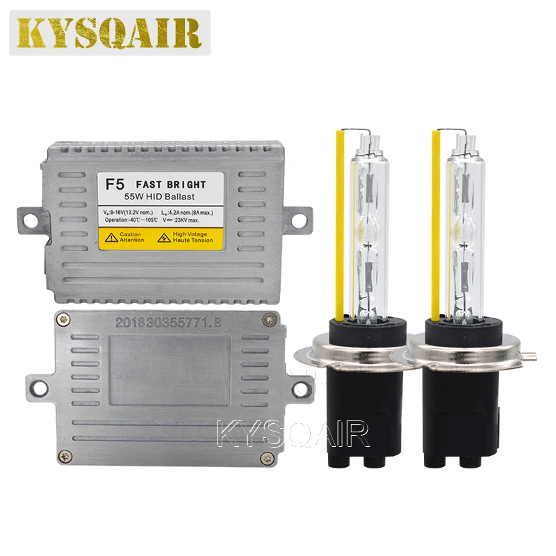 KYSQAIR Super Bright High Quality DLT F5 AC 55W HID Xenon Ballast Kit Xenon H1 H3 H7 H11 9012 D2H 5500K 12V Auto Lamp Bulbs (2)