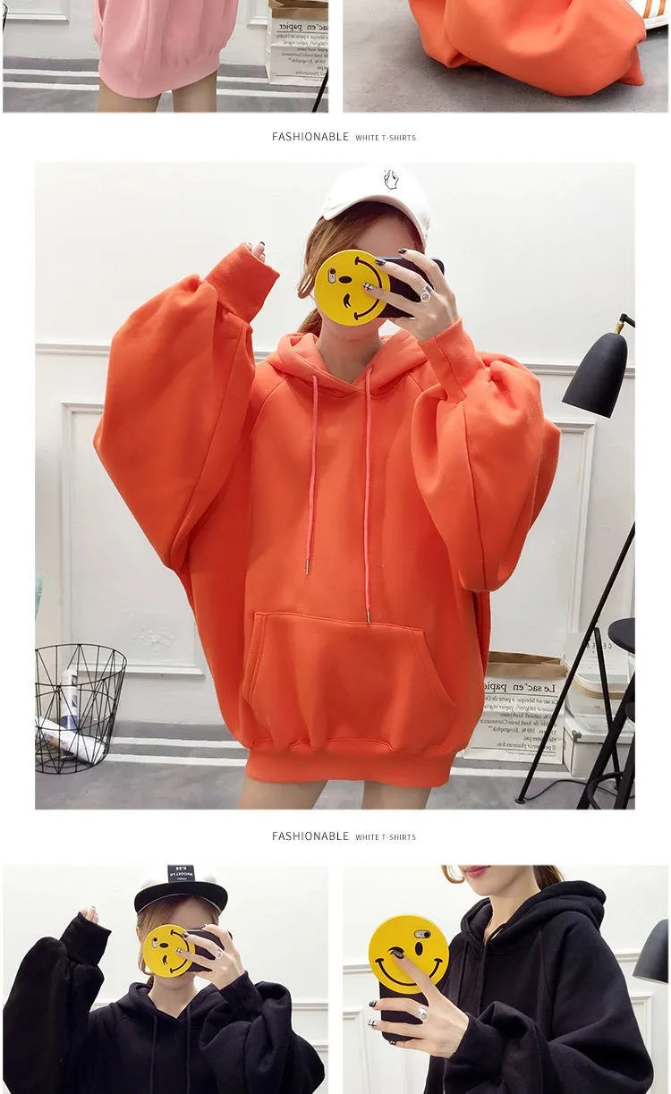 Mulheres com Capuz Kawaii para Mulheres Roupas da Moda Hoodies Sólida Simples All-jogo Lazer Oversize Pullovers Estilo Coreano Quente Soltas Nova 11 Agasalhos e Moletons