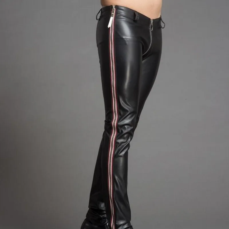 Ontwerp Skinny Rits Lage Taille Mannen Pu Lederen Broek Clubwear Hoge Kwaliteit Punk Stijl Streep Dance Party Broek Show broek Ontwerp Skinny Rits Lage Taille Mannen Pu Lederen Broek Clubwear Hoge Kwaliteit Punk Stijl Streep Dance Party Broek Show broek